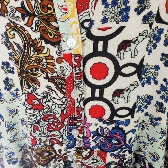 Republic Patchwork Tunic Blouse Long Sleeve Button Front - Picture 7 of 9